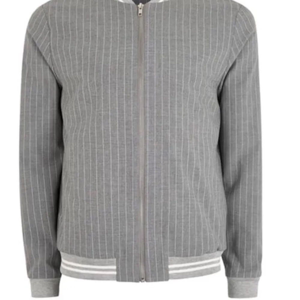 Men’s Gray Pinstripe Smart Harington Style Bomber Jacket